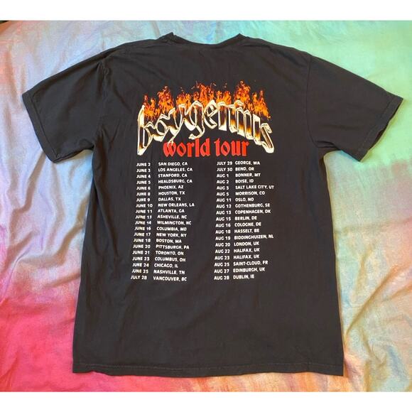 BOYGENIUS Concert T Shirt Black World Tour Dates Double Sided Flames Sz L 2023 - Picture 3 of 6